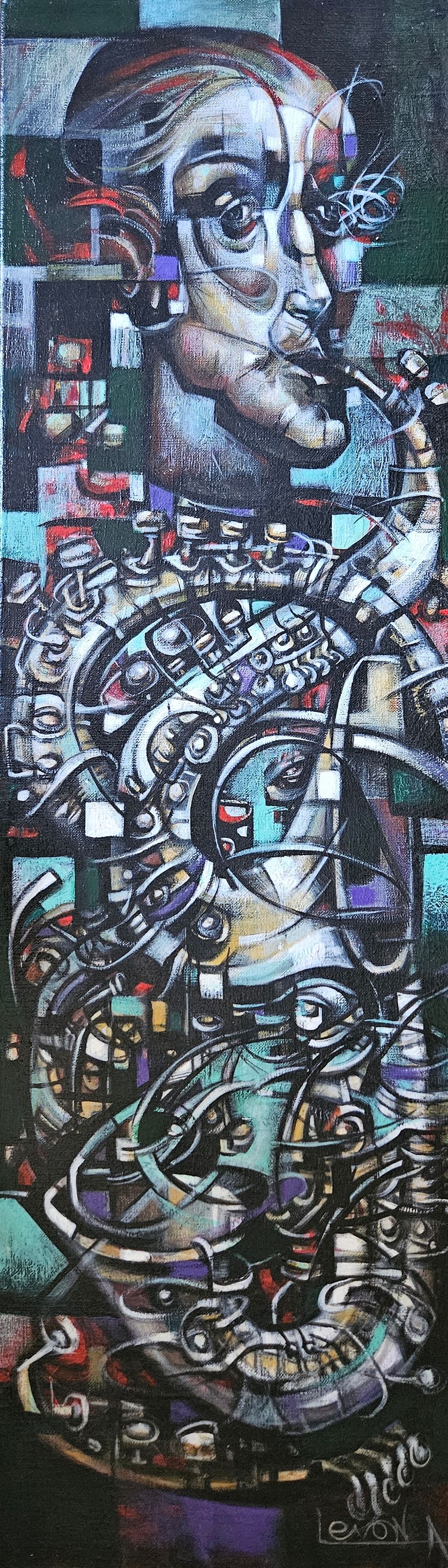 Levon Aslanyan(Armenian, b. 1964), "Jazz", oil on canvas, signed l. r., 100 x 30 cm.
Prices are 