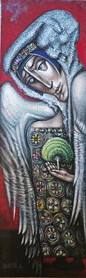 Levon Aslanyan(Armenian, b. 1964), "Angel", oil on canvas, signed l. l., 110 x 35 cm.Prices are 