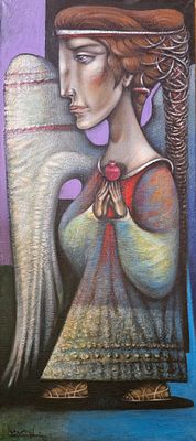 Levon Aslanyan(Armenian, b. 1964), "Angel", oil on canvas, signed l. l., 100 x 45 cm.Prices are 