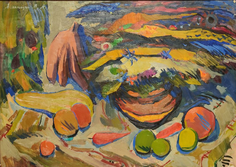 Mariam Aslamazyan(Armenian, 1907 - 2006), "Still Life", oil on paper glued on plywood, signed 