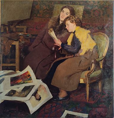 Luo Gongliu (Chinese, 1916 - 2004), "Two Sisters", 1950's, oil on canvas, 100,5 x 97,5 cm 