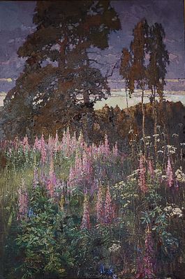 Yuri Karapaev (Russian, 1936-2009), “Ivan - the tea is blooming”, oil on canvas, signed and 