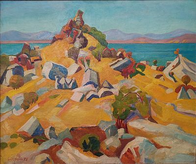 Suren Chilingaryan ( Armenian, 1918 - 1997), " Lake Sevan ", oil on canvas, signed and dated 