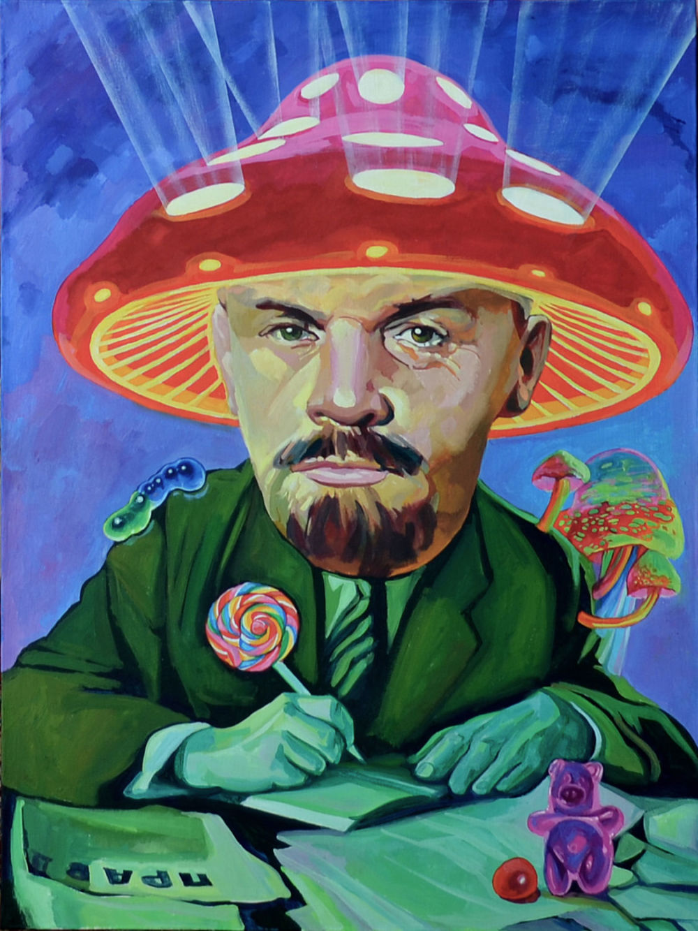 Илья Дроздов - ЛЕНИН ИНОПЛАНЕТНЫЙ ГРИБ. 80Х60. холст, масло 2021г. 
Илья окончил МХУ памяти 1905 