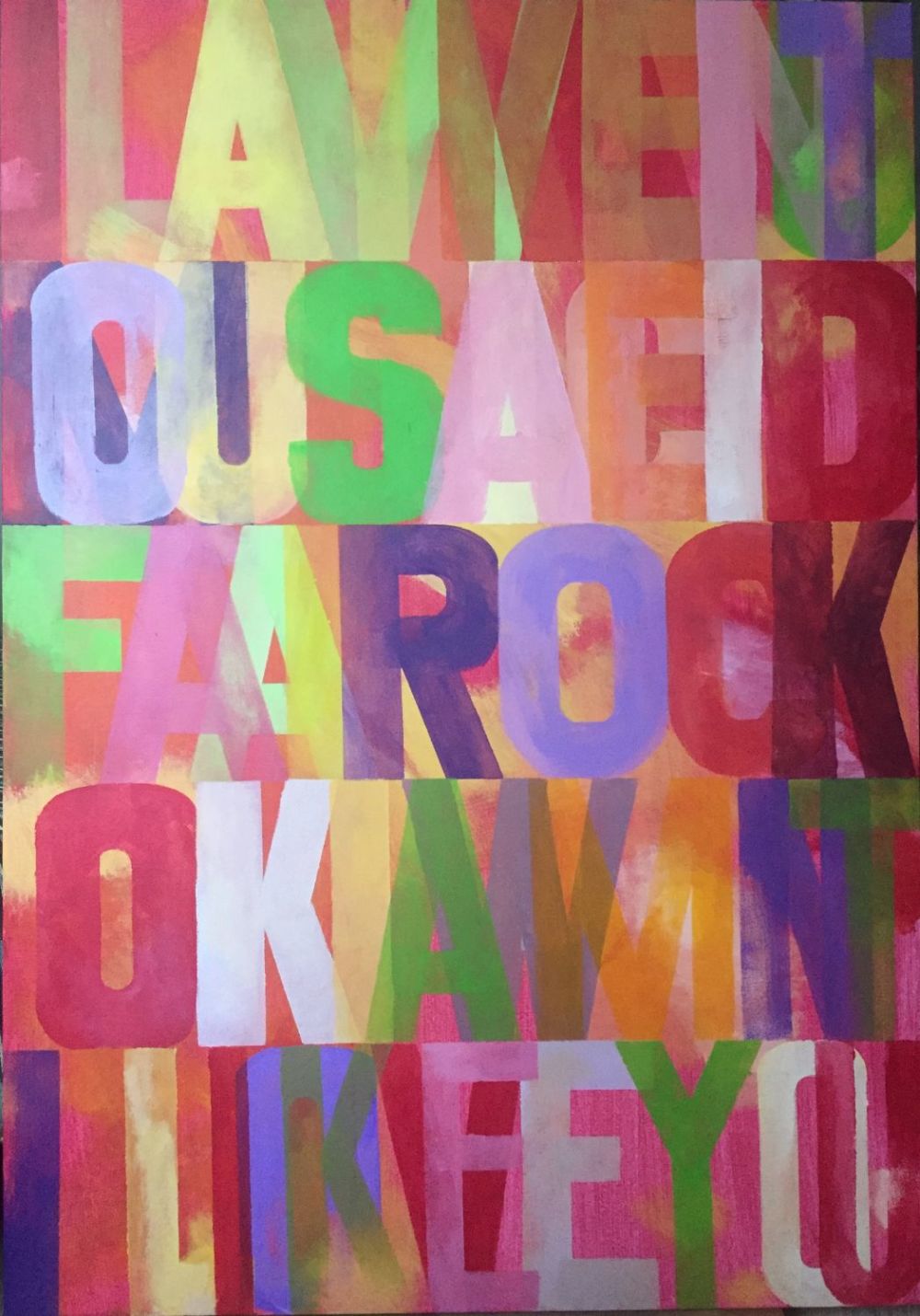 $C (Двойной Скотч) - Слова. 100 х 70 см 
Холст, акрил, 2021 г 
"Прием, который он использует не 