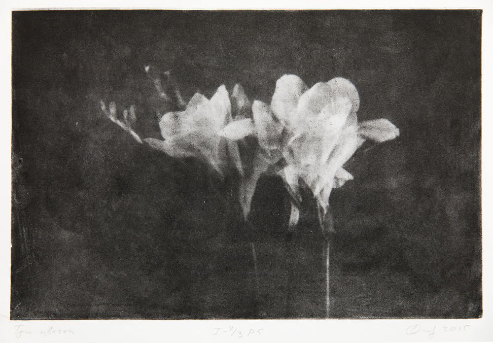 Артурас Ионаускас - Три цветка. Фототипия 19х29. 2015. Бумага 100% хлопок Гознак, офортная краска. 