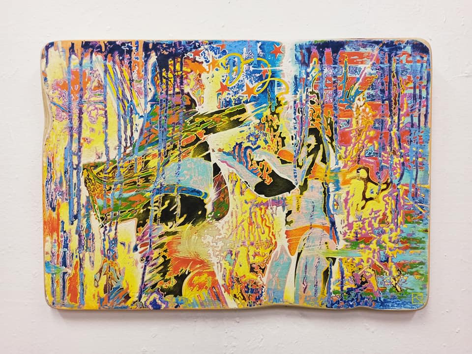 Константин Слепухин - "Эффект Вайнштейна". из серии "Информационный фастфуд". 
дерево , грунт 