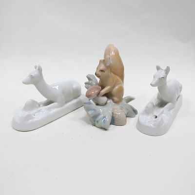 Лот из 3 фарфоровых статуэток олени, белка, Вербилки, Городница, под реставрацию. Фарфор 