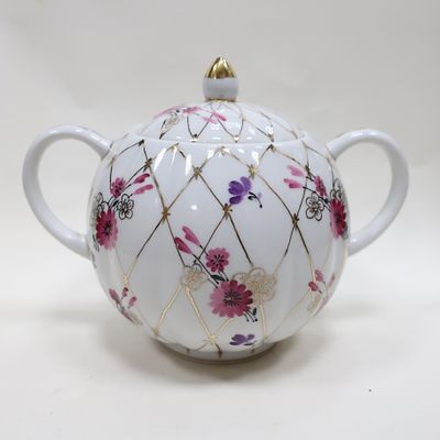 Фарфоровая сахарница ЛФЗ из сервиза "Золотая сетка" розовые васильки . фарфор роспись, золочение