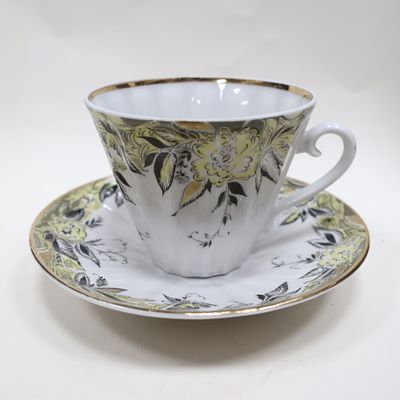 Фарфоровая чайная пара ЛФЗ Цветы. Фарфор, роспись, золочение