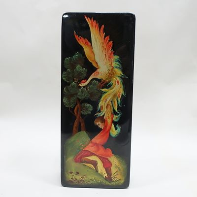 Лаковая шкатулка "Жар-птица", федоскино. автор Деревина?. папье-маше, роспись, лак.