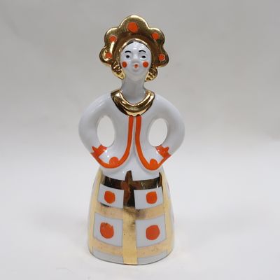 Фарфоровая статуэтка "Девушка в кокошнике, завод Дулево. Фарфор, роспись, золочение