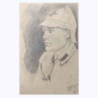 Графический портрет милиционера (РКМ), 1924 год, подпись ЗАГ, бумага, карандаш.