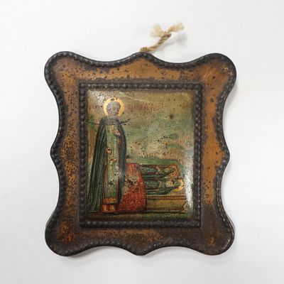 Икона святой Сергий Радонежский у гроба родителей, металл, печать, Российская Империя, начало 