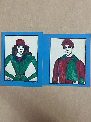 איו פוליג - שני רישומים בטוש 18X13.5 ס"מ