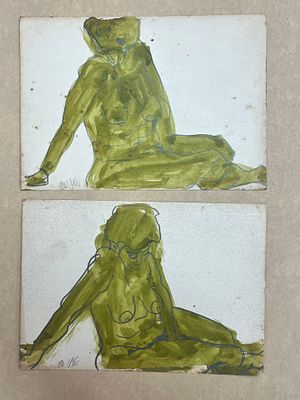 איוי פוליג - שני רישומי פחם וצבע מים על קרטון 1990 21X15 ס"מ