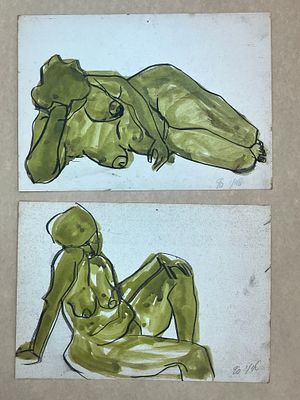 איוי פוליג - שני רישומי פחם וצבע מים על קרטון 1990 21X15 ס"מ