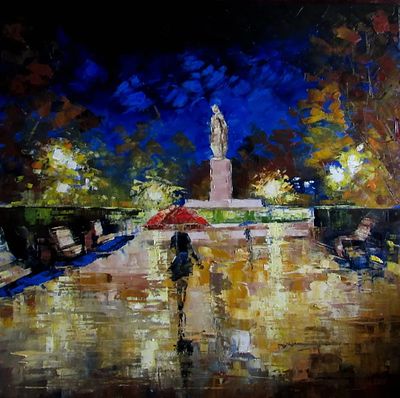 Anna Kolos - Painting “Evening. Shevchenko Park” (2023) Size: 80x80. “Evening. Shevchenko Park” by 