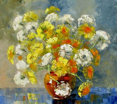 Anna Kolos - Painting “Spring bouquet. Dandelions.” (2020) Size: 50x50. “Spring bouquet. 