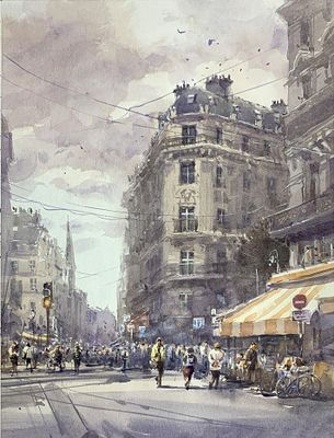 Viktor Mykytenko - Painting “Somewhere in Paris” (2021) Size: 37x25. “Somewhere in Paris” by Viktor 