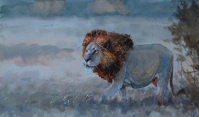 Viktor Mykytenko - Painting “Lion. Savannah” (2018) Size: 25x37. “Lion. Savannah” by Viktor 