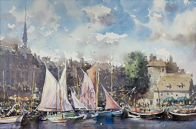 Viktor Mykytenko - Painting “Pier” (2024) Size: 25x33. “Pier” by Viktor Mykytenko 
Berth, sailboats 