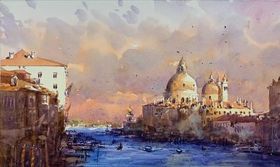 Viktor Mykytenko - Painting “Flaming Venice” (2023) Size: 26x38. “"Flaming" Venice” by Viktor 