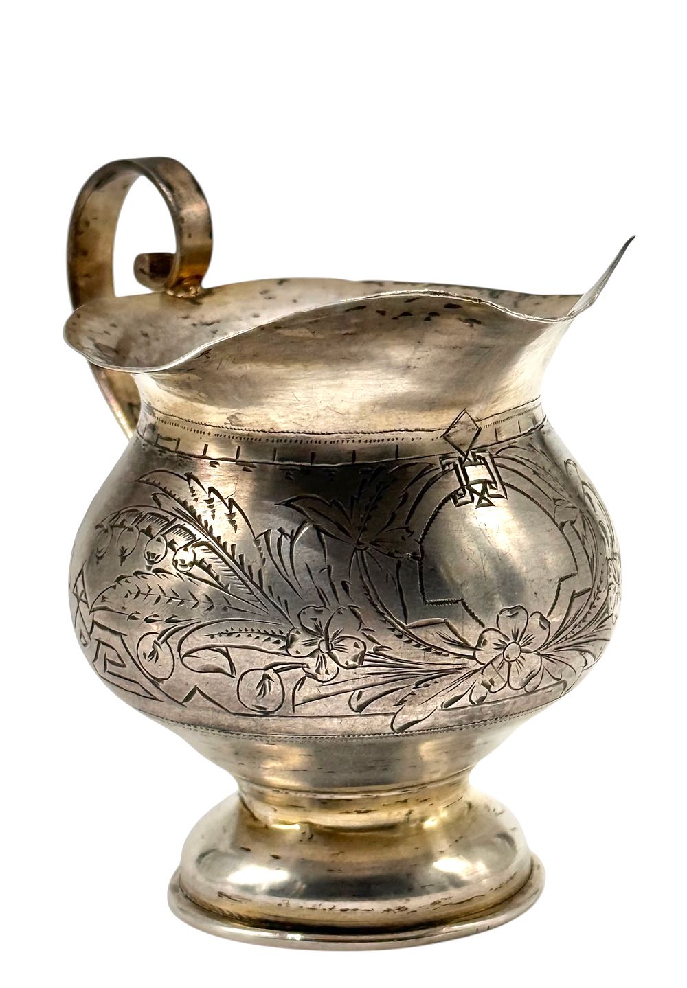 כלי כסף רוסי רוסיה הצארית. קנקן כסף רוסי 84 
מעוטר בחריטות 
חתום אומן