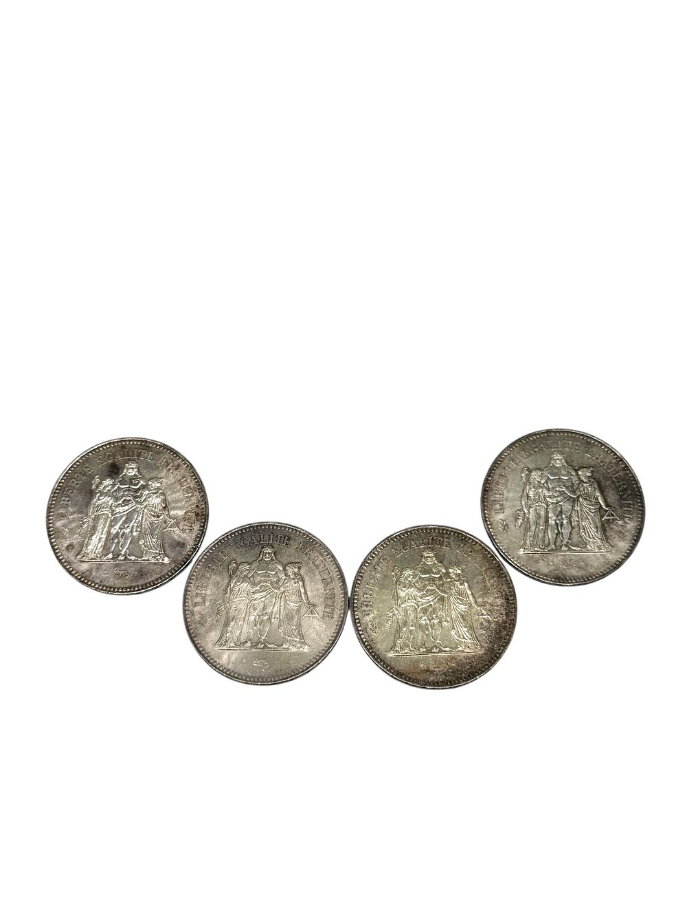 לוט מטבעות כסף צרפת. ארבעה מטבעות כסף צרפתיים מסוג 50 פרנק