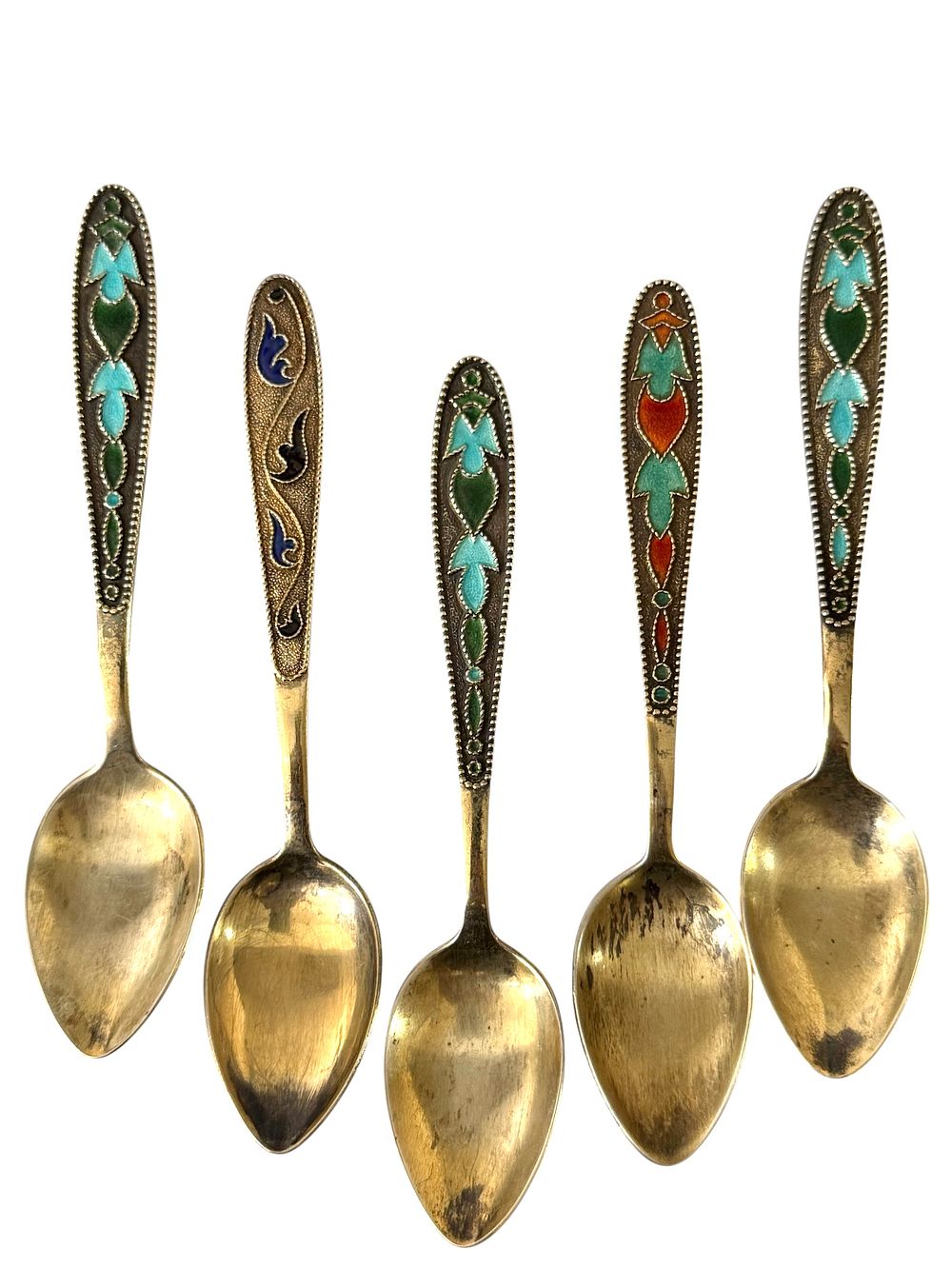 5 כפיות כסף סובייטית 
בשילוב אמייל