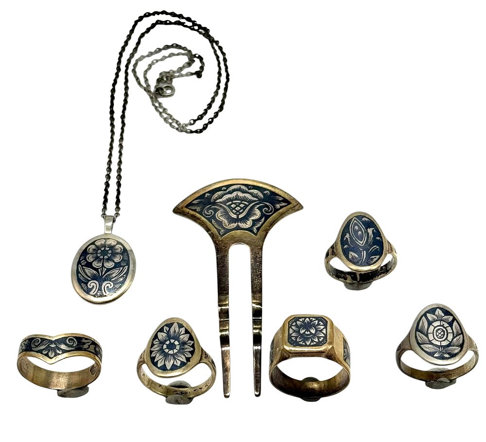 לוט תכשיטים . תכשיטי כסף רוסיה 
חתומים 875