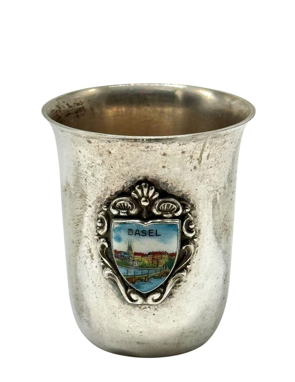 כוס כסף משולבת אמייל . כוס העשוי מכסף בעיטור לוחיות אמייל