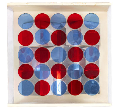 HUGO DEMARCO (1932 - 1995) - Reflexion bleu-rouge Metal and coloured plexiglass, ed. 5/5 20 x 20 