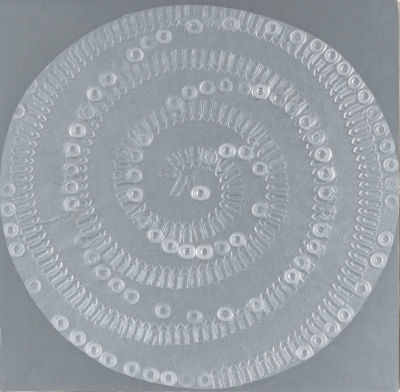 SARA CAMPESAN (1924 - 2016) - Impronte 1985 Mixed media on silver paper 34,7 x 35,2 cm Signed and 