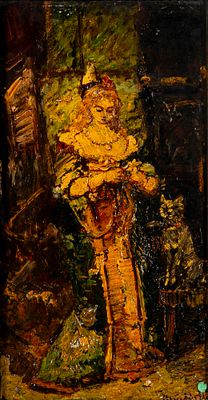 ADOLPHE MONTICELLI (1824 - 1886) - Dame de la cour Oil on panel 56,5 x 30,2 cm Signed lower right 
