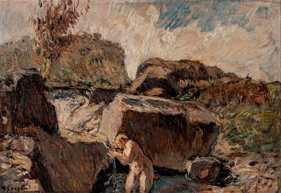 GIUSEPPE GRAZIOSI (1879 - 1942) - Bagnante 1925 Oil on panel 49 x 70 cm Signed lower left Dated 