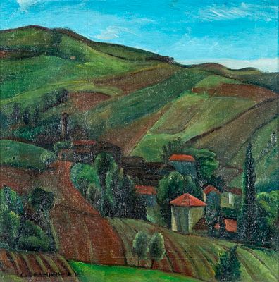 CRISTOFORO DE AMICIS (1902 - 1987) - Paesaggio di Acqui 1927 Oil on canvas 60 x 60 cm Work 