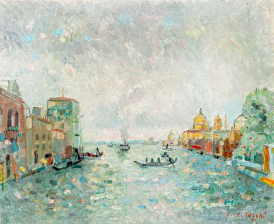 FRANCESCO DE ROCCHI (1902 - 1978) - Canal Grande - Venezia 1972 Oli on canvas 50 x 60 cm Signed 
