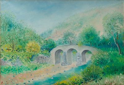 UMBERTO LILLONI (1898 - 1980) - Ponte romano a Levanto 1952 Oil on canvas 50 x 72,5 cm Signed and 