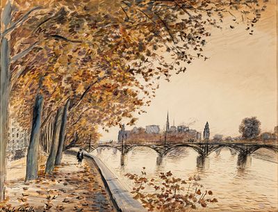 MICHELE CASCELLA (1892 - 1989) - La senna a Parigi (Pont des Arts) Watercolour and ink on paper 