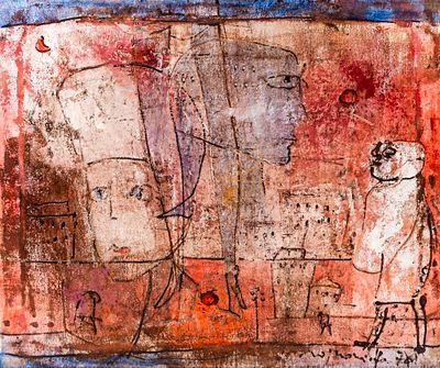 FRANCO ROGNONI (1913 - 1999) - Citt&agrave; e figure 1970 Oil on canvas 46 x 55 cm Signed and dated 