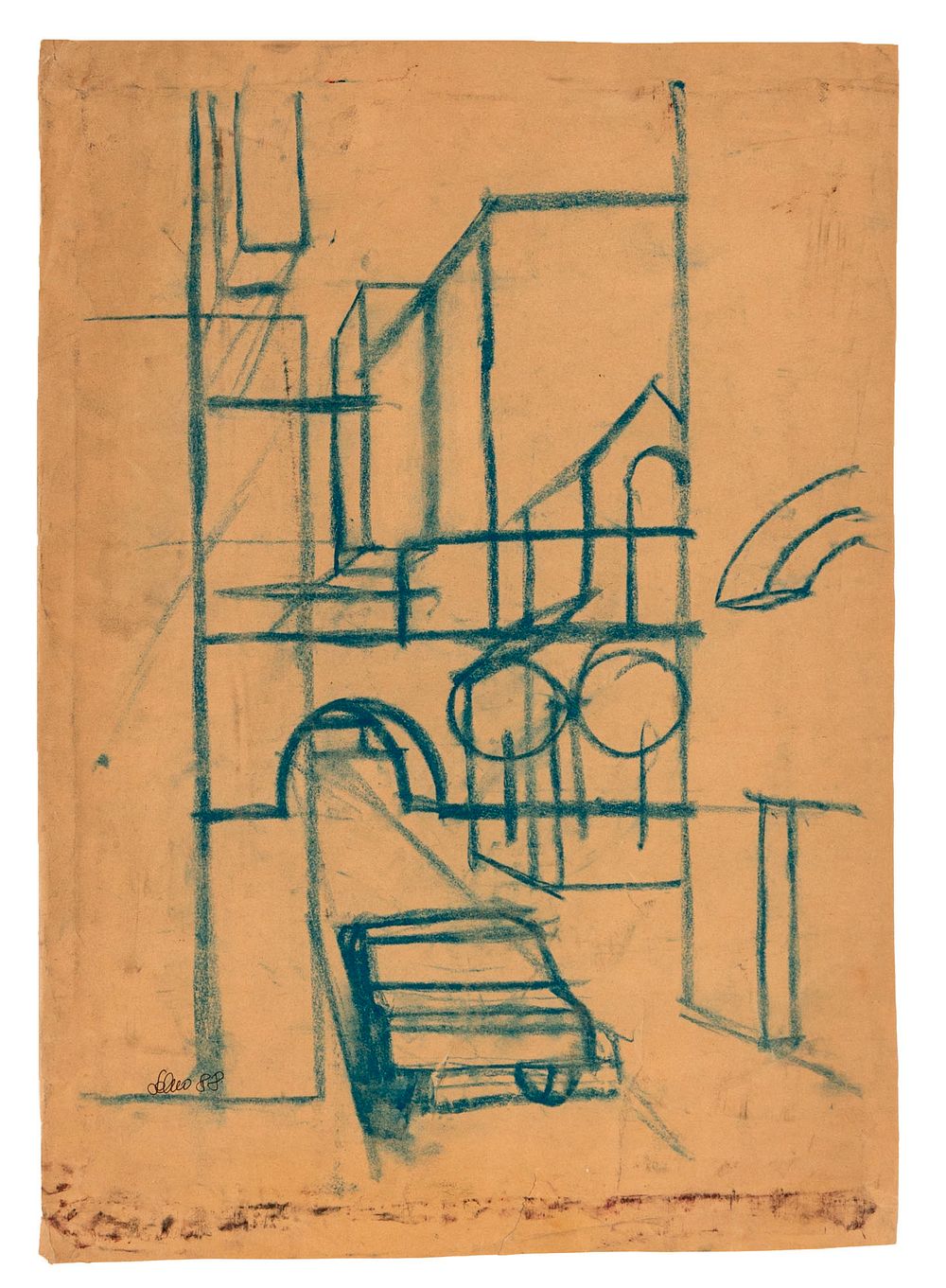 SALVO (1947 - 2015) - Untitled (Urban landscape) 1988 Pastel on paper 54,5 x 38 cm Signed and 