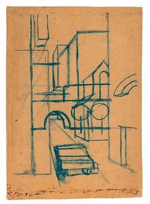 SALVO (1947 - 2015) - Untitled (Urban landscape) 1988 Pastel on paper 54,5 x 38 cm Signed and 