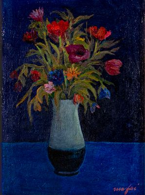 MARIO MAFAI (1902 - 1965) - Fiori nel vaso 1955 circa Oil on panel 38,5 x 28,5 cm Signed lower 