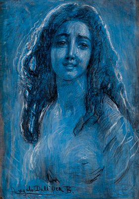 ANGELO DALL'OCA BIANCA (1858 - 1942) - Maman 1930s Crayon on cardboard 70 x 50 cm Signed lower 