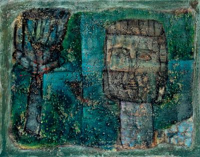 IBRAHIM KODRA (1908 - 2006) - Dormono freschi germogli 1958 Oil on canvas 73 x 92 cm Signed lower 