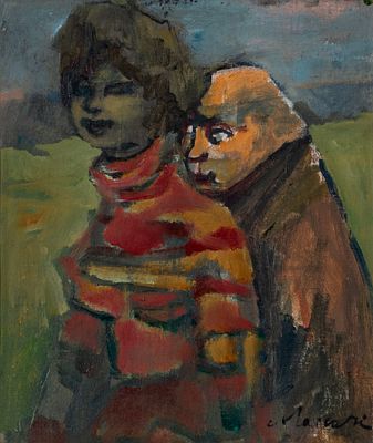 MINO MACCARI (1898 - 1989) - L'approccio Oil on canvas laid down on cardboard 35 x 30 cm Signed 