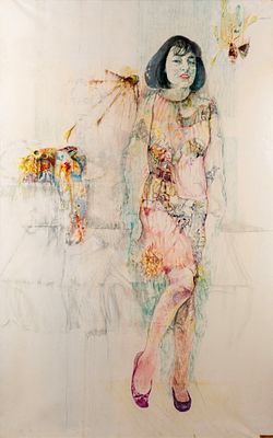 RENZO VESPIGNANI (1924 - 2001) - Ritratto di Titina 1969 Mixed media on paper laid down on canvas 