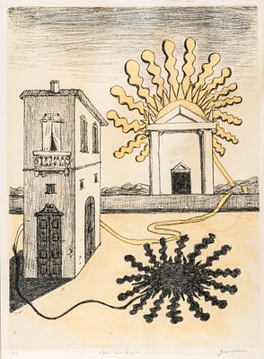 GIORGIO DE CHIRICO (1888 - 1978) - Sole sul tempio 1969 Litograph, ed. P.A. from a complete 