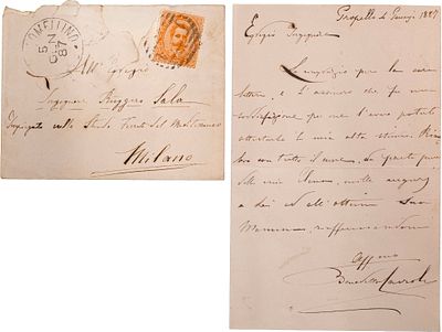 Benedetto Cairoli - Lettera autografa di ringraziamento con busta affrancata - Benedetto Cairoli - 